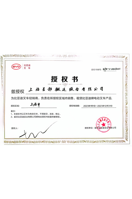 舟山市BYD2023授权书
